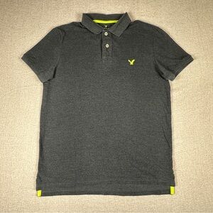 American Eagle Mens Polo Shirt Gray Yellow Accent Short Sleeve Casual Cotton